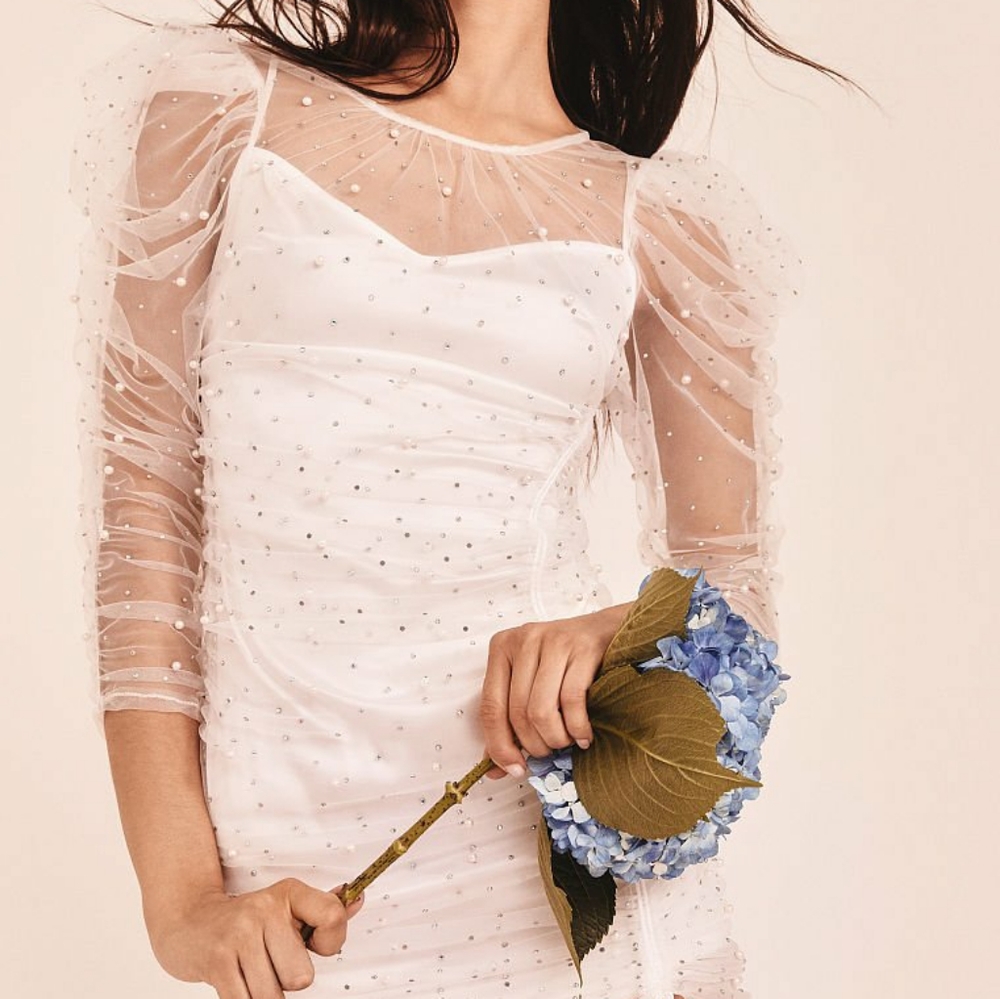 For Love and Lemons Pearl Tulle and Mesh Slip Dress Wedding Bridal Bride I Do